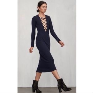 Reformation Black Edison Rib Knit long sleeve lace-up Dress size S